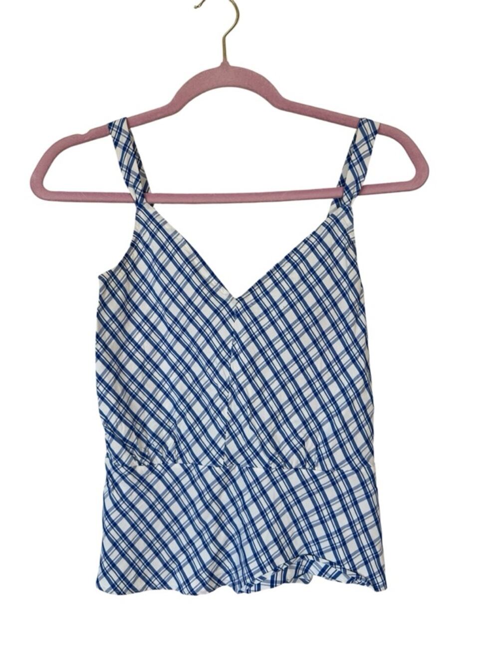 Lewit Blue White Plaid Peplum Tank Top Womens XS Blouse Summer Casual Preppy